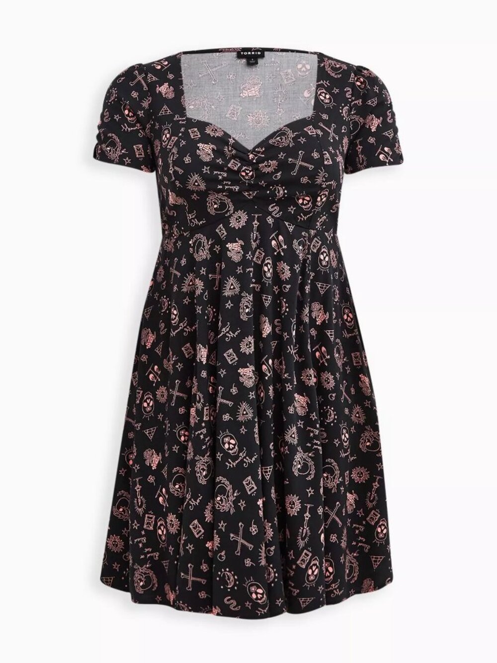 Torrid Women's Shirred Fit & Flare Tattoo Dress Black and Pink Size 1 NWOT